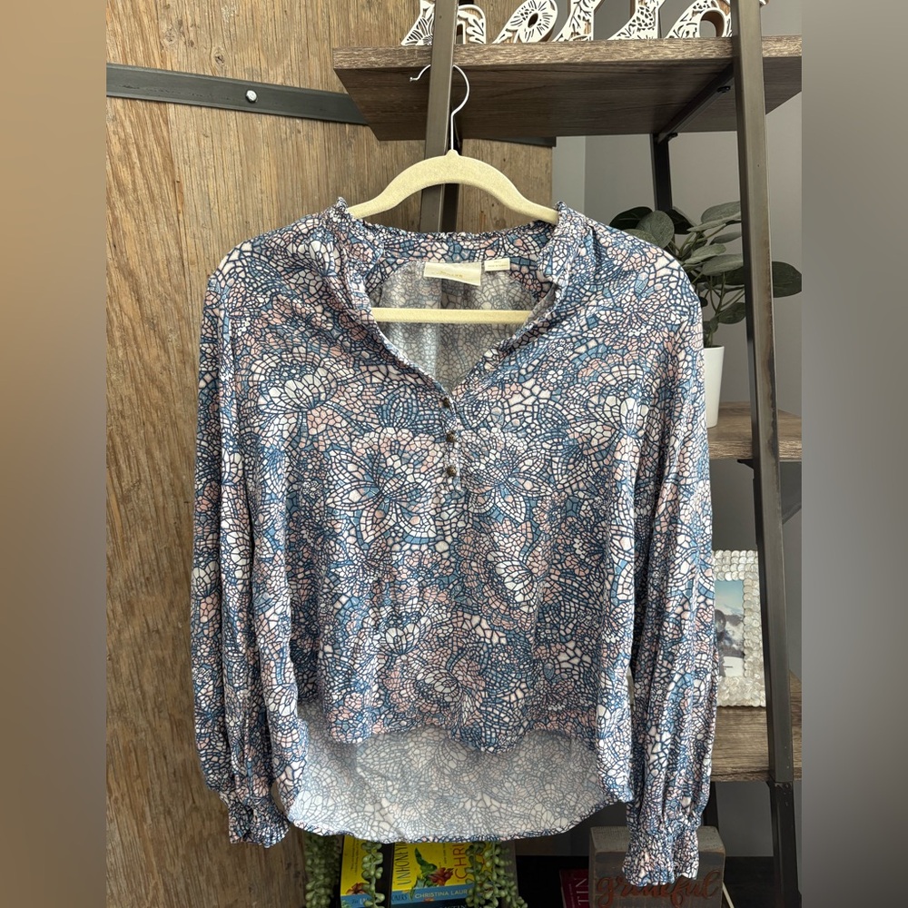 Maeve Blue and Pink Floral Blouse